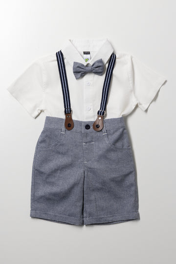 Braces Shorts And Shirt Set White And Blue