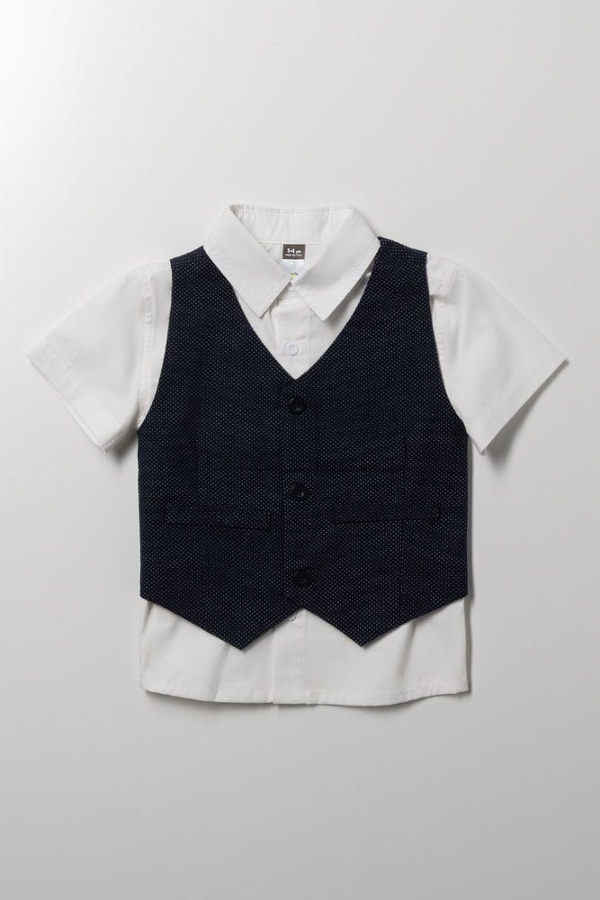 Shirt And Waistcoat Set White And Navy
