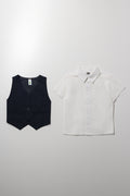 Shirt And Waistcoat Set White And Navy (2)