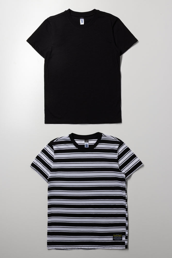 2 Pack T-Shirts Black & Stripe