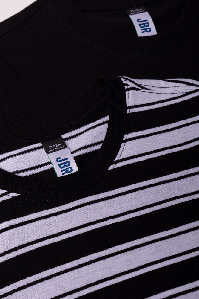 2 Pack T-Shirts Black & Stripe