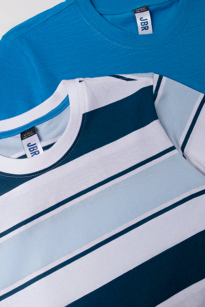 2 Pack Stripe Short Sleeve T-Shirts Blue (1)