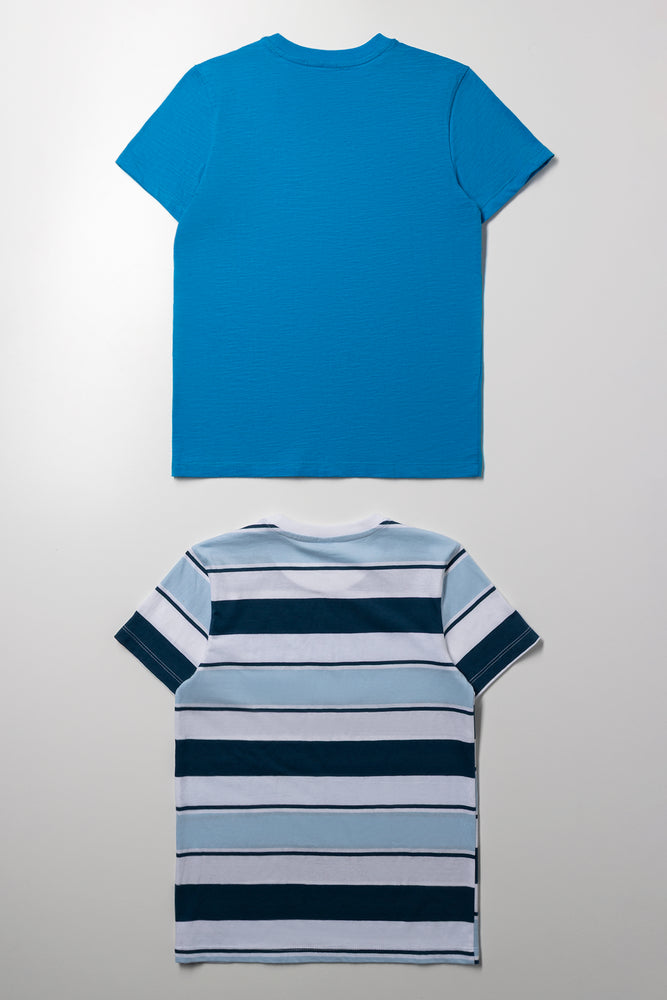 2 Pack Stripe Short Sleeve T-Shirts Blue (2)