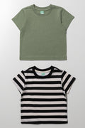 2 Pack Short Sleeve T-Shirts Green And Cream