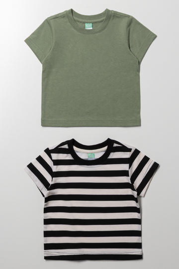 2 Pack Short Sleeve T-Shirts Green And Cream