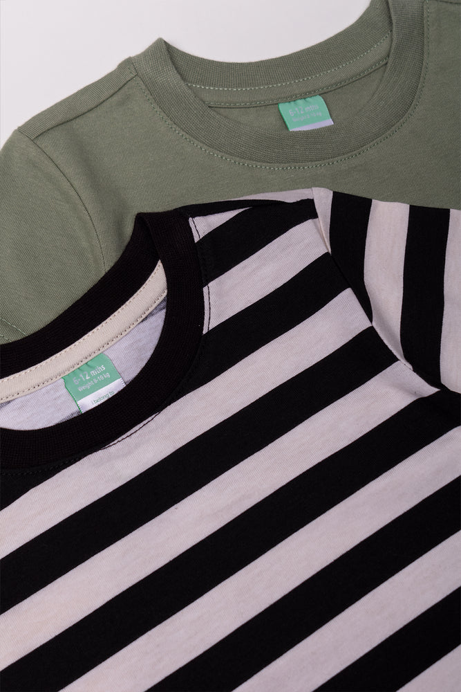 2 Pack Short Sleeve T-Shirts Green And Cream (1)