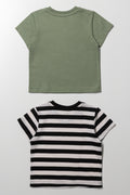 2 Pack Short Sleeve T-Shirts Green And Cream (2)