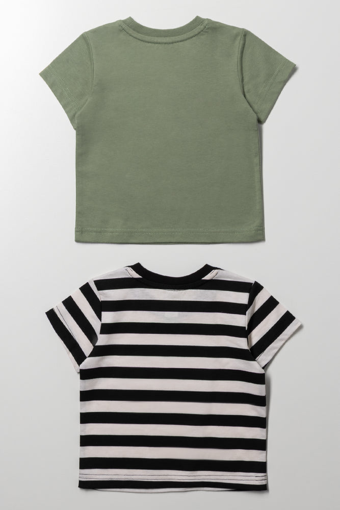2 Pack Short Sleeve T-Shirts Green And Cream (2)