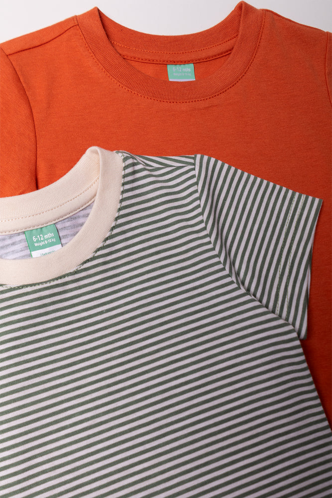 2 Pack Short Sleeve T-Shirts Orange And Green (1)