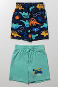 2 Pack Dinosaur Shorts Turquoise And Navy
