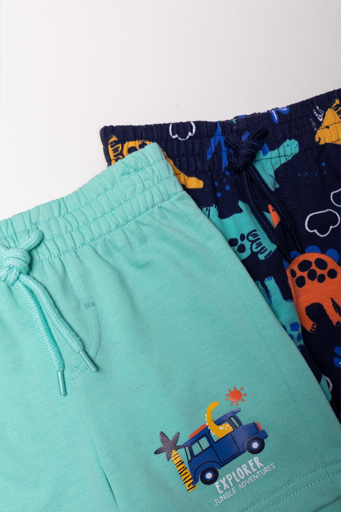 2 Pack Dinosaur Shorts Turquoise And Navy (1)