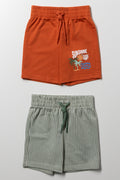 2 Pack Stripe Shorts Rust And Green