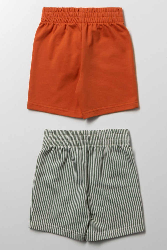 2 Pack Stripe Shorts Rust And Green (2)
