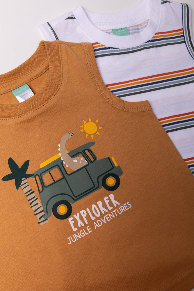2 Pack Printed Vests Tan & White