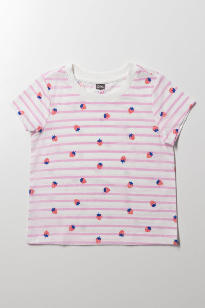 Strawberry Stripe Short Sleeve T-Shirt Pink