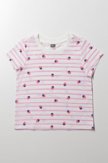 Strawberry Stripe Short Sleeve T-Shirt Pink
