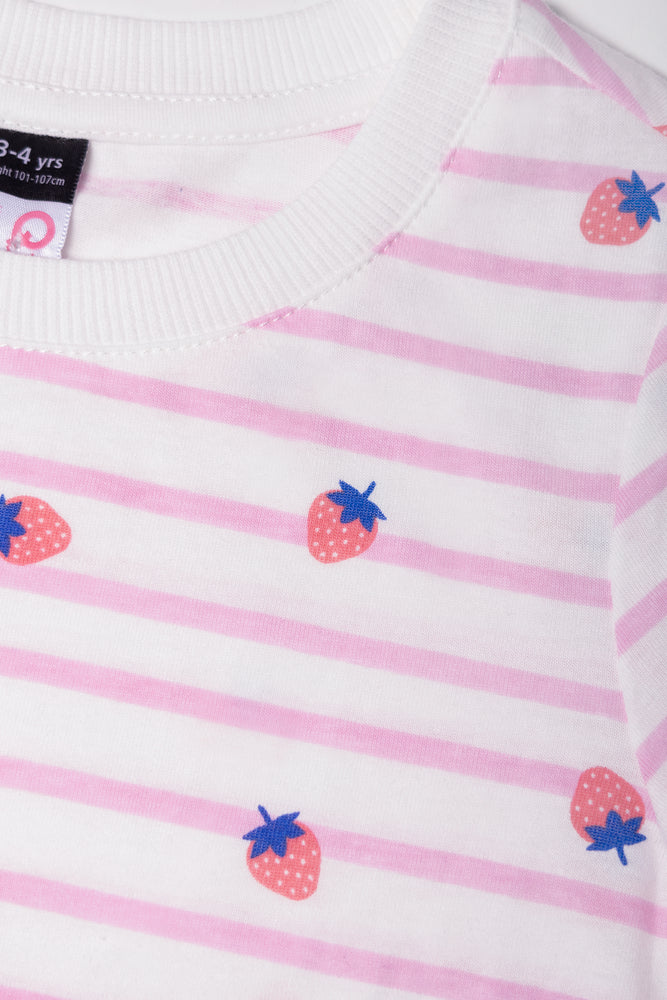 Strawberry Stripe Short Sleeve T-Shirt Pink
