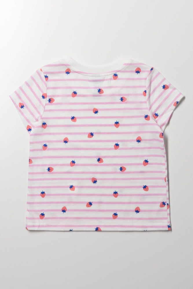 Strawberry Stripe Short Sleeve T-Shirt Pink (2)