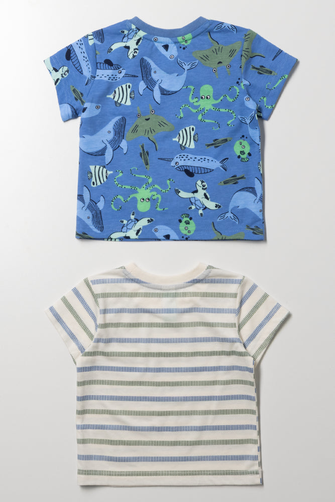 2 Pack Sea Animal T-Shirts Blue And Cream (2)