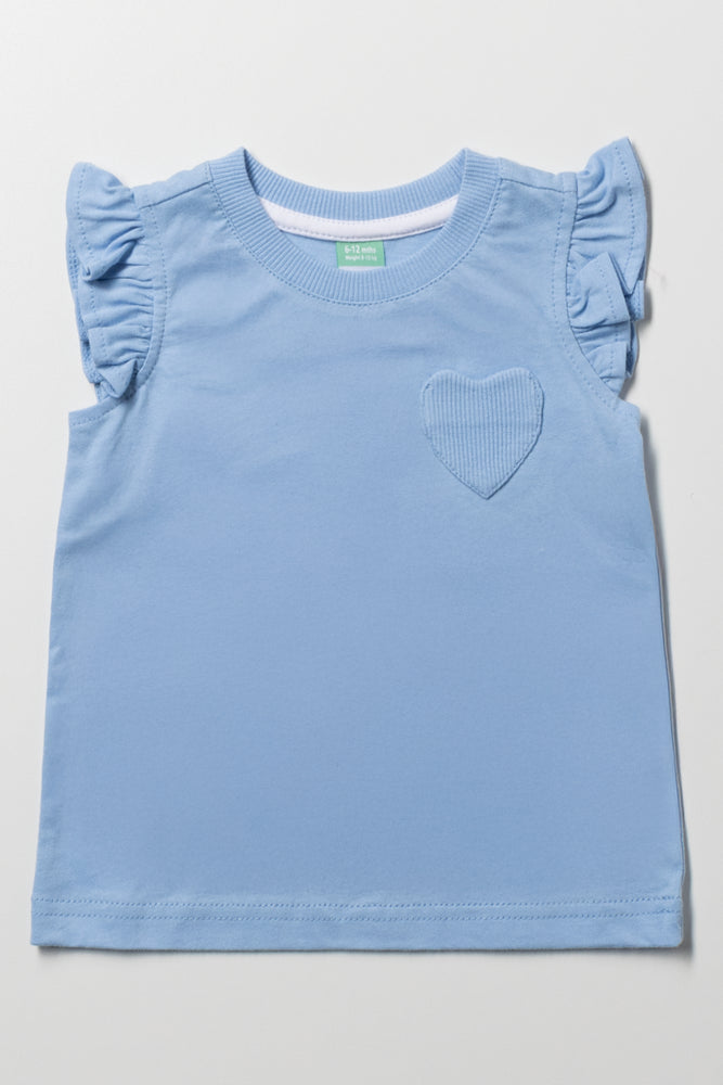 Frill Sleeve Vest With Pocket Blue