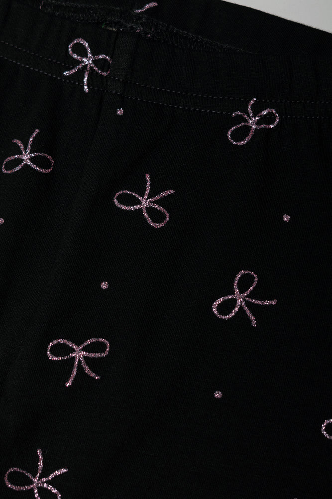 Bow Glitter Leggings Black (1)