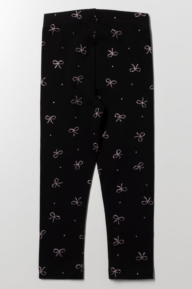 Bow Glitter Leggings Black (2)