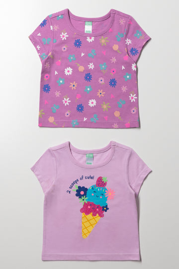 2 Pack Ice Cream Printed T-Shirts Lilac