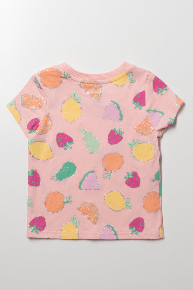 Glitter Fruit Short Sleeve T-Shirt Peach (2)