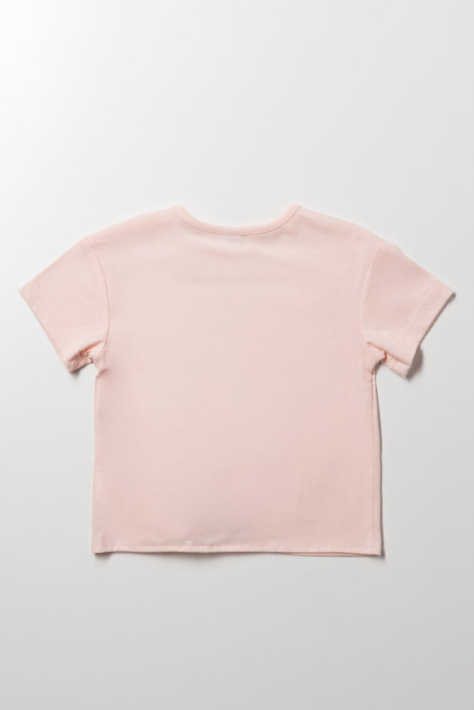 Front Tie Short Sleeve T-Shirt Pink (2)