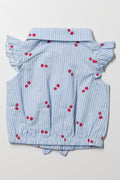 Front Tie Stripes And Cherries Top Blue (2)