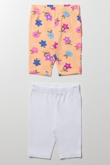 2 Pack Cropped Leggings Peach And White