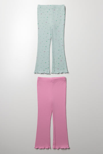 2 Pack Flare Leggings Green And Pink