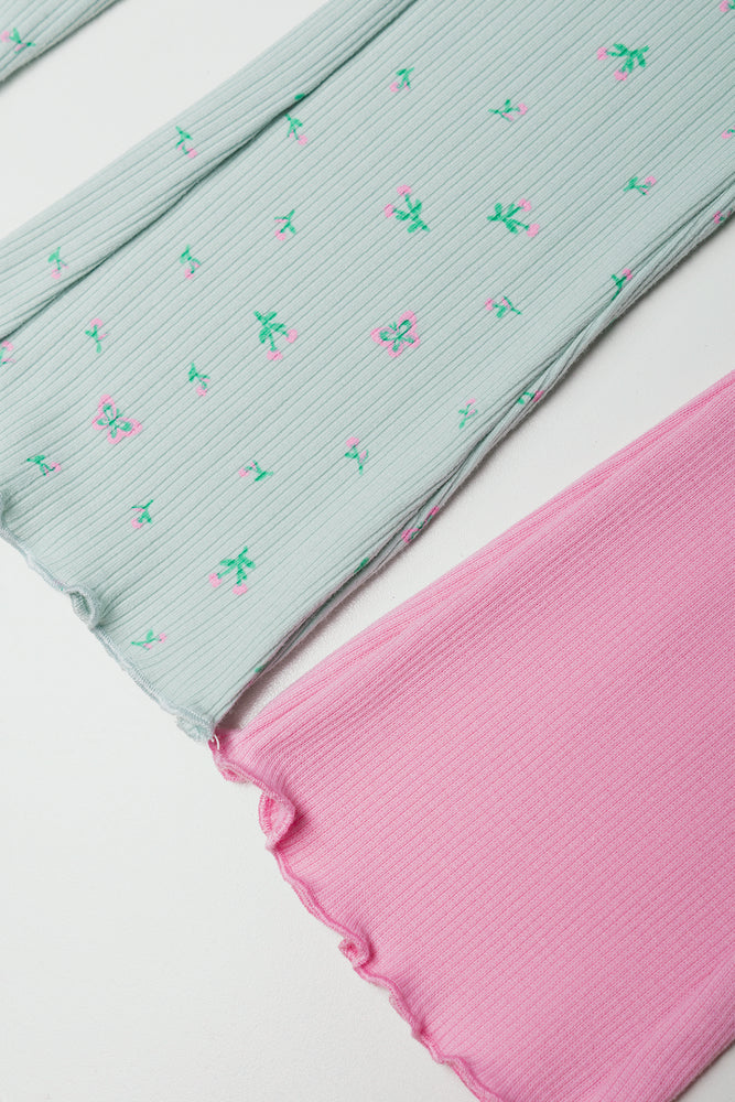 2 Pack Flare Leggings Green And Pink (1)