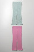 2 Pack Flare Leggings Green And Pink (2)