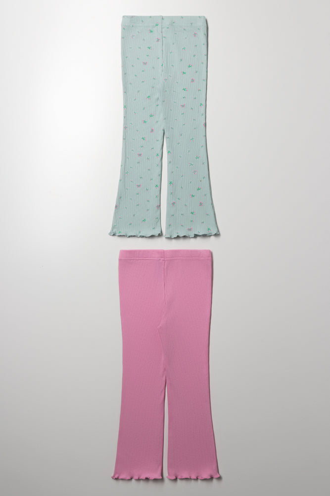 2 Pack Flare Leggings Green And Pink (2)