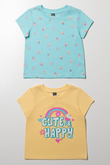 2 Pack Short Sleeve T-Shirts Yellow And Blue