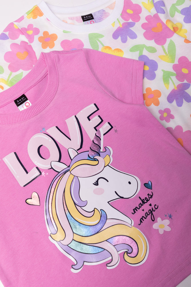 2 Pack Unicorn Short Sleeve T-Shirts Pink