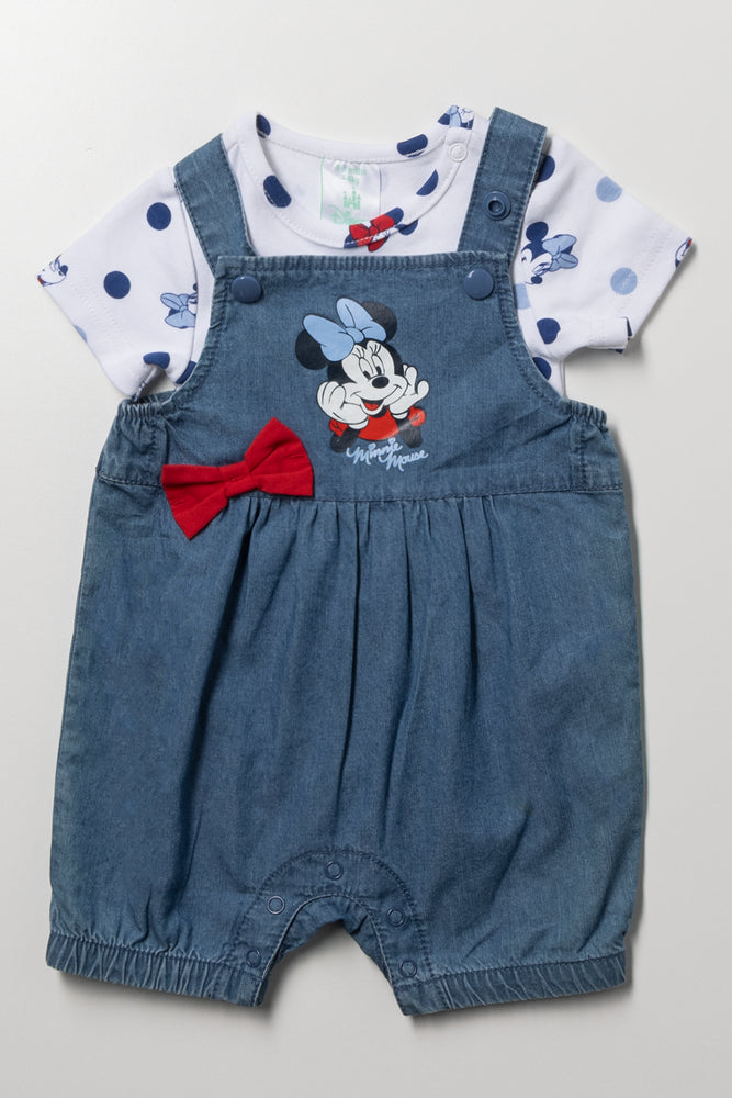 Minnie Mouse Dungaree Set Blue And White