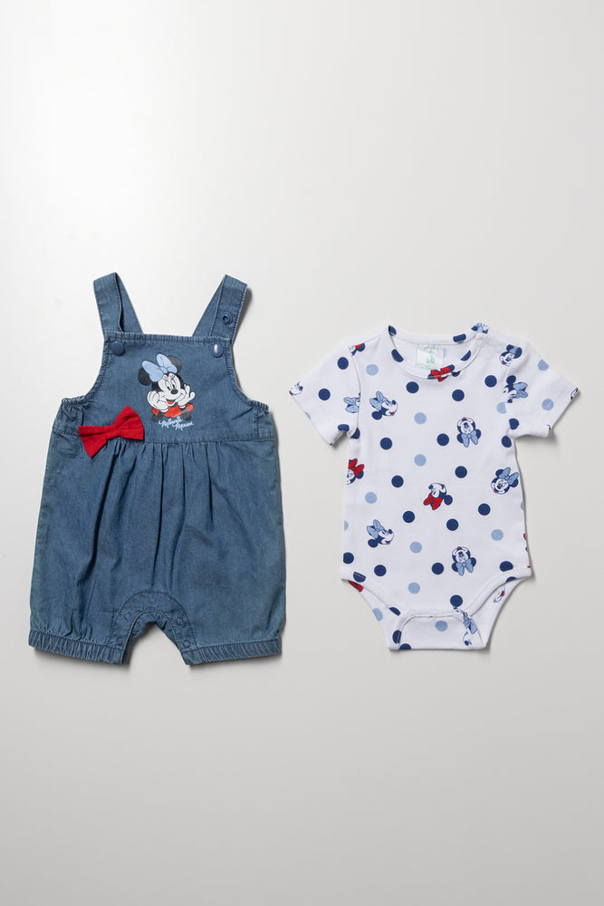 Minnie Mouse Dungaree Set Blue And White (1)