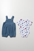 Minnie Mouse Dungaree Set Blue And White (2)