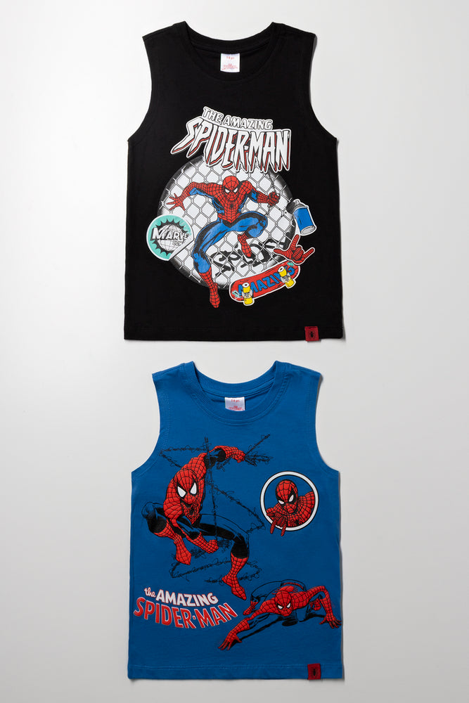 Spider-Man 2 Pack Sleeveless Vests Blue And Black