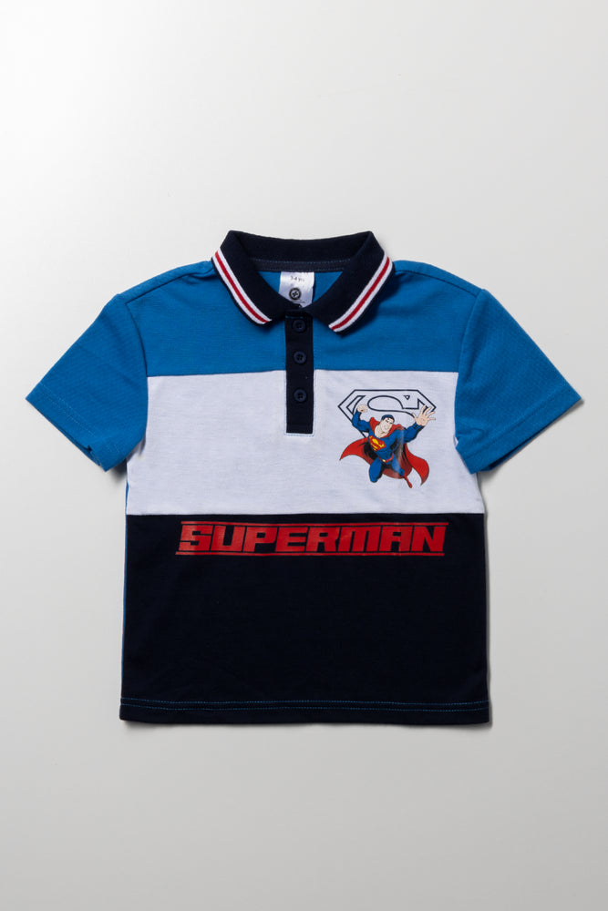 Superman Short Sleeve Golfer Blue
