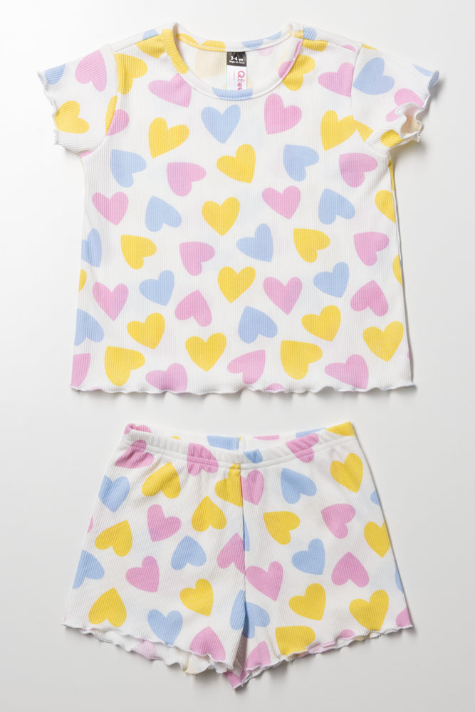 Heart Rib Short Pyjamas Set Cream