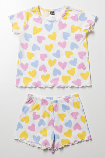Heart Rib Short Pyjamas Set Cream