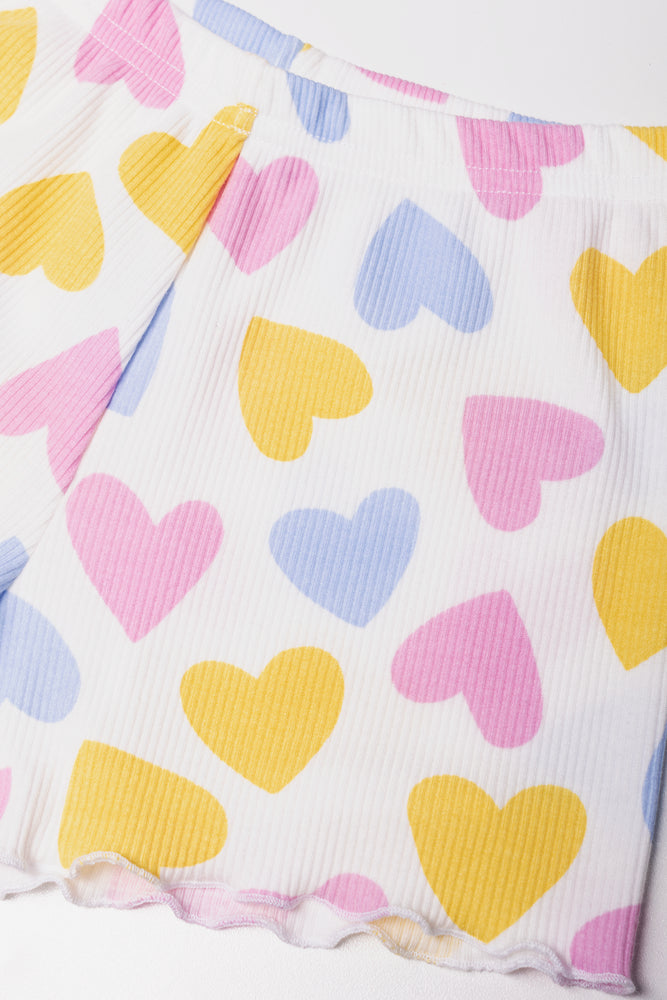 Heart Rib Short Pyjamas Set Cream (2)