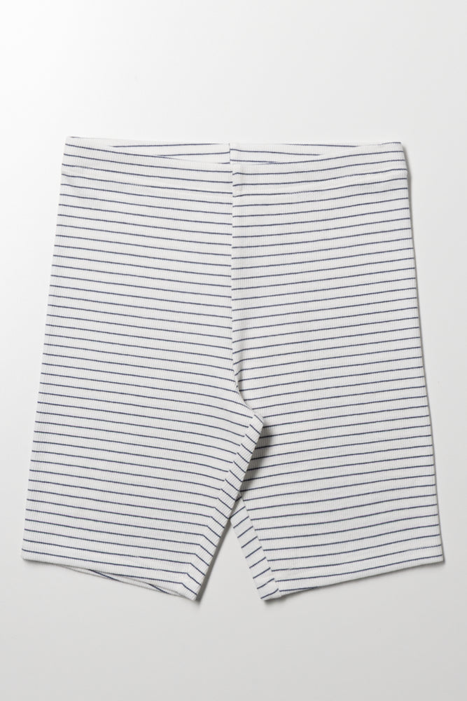 Stripe Rib Cycle Shorts White