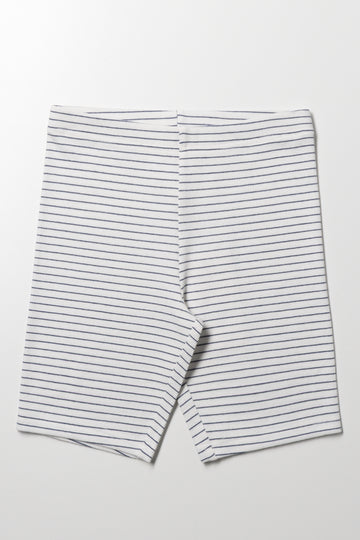 Stripe Rib Cycle Shorts White