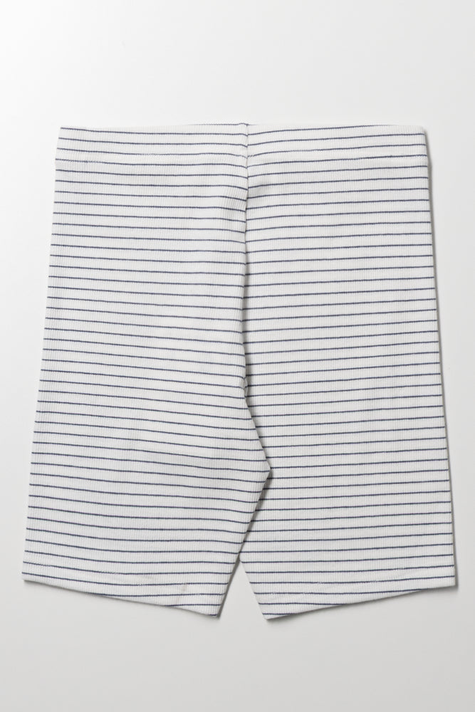 Stripe Rib Cycle Shorts White (2)