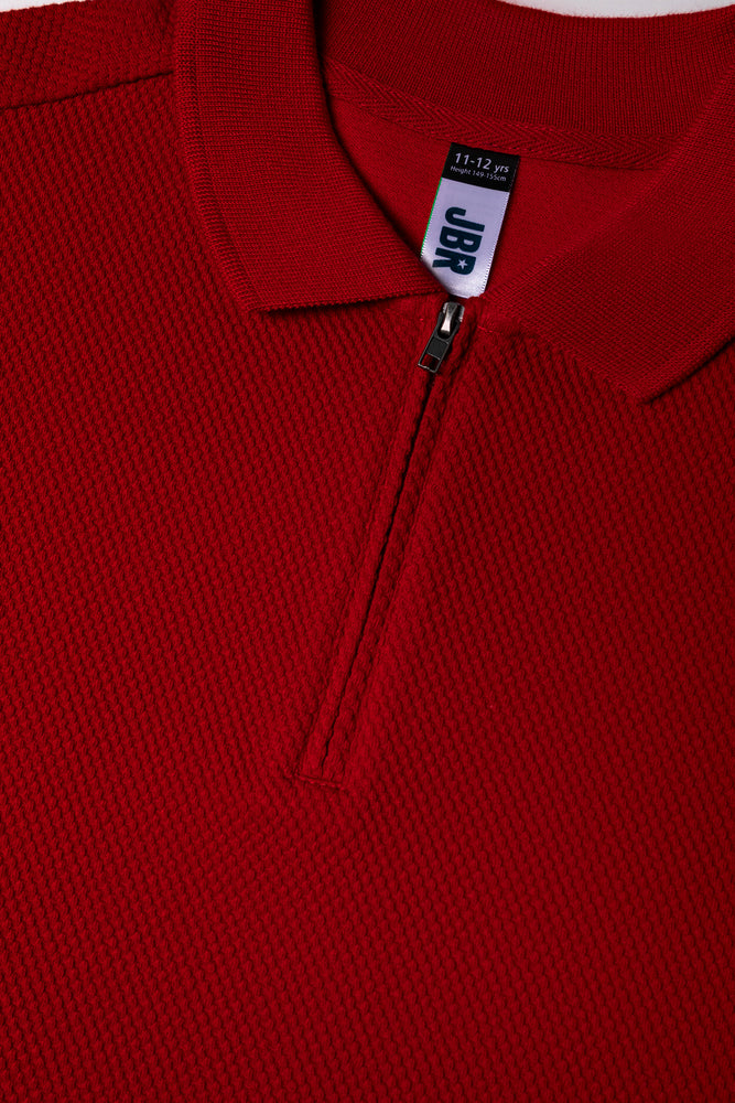 Textured Short Sleeve Golfer Red (1)