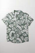 Short Sleeve Linen Blend Shirt Green
